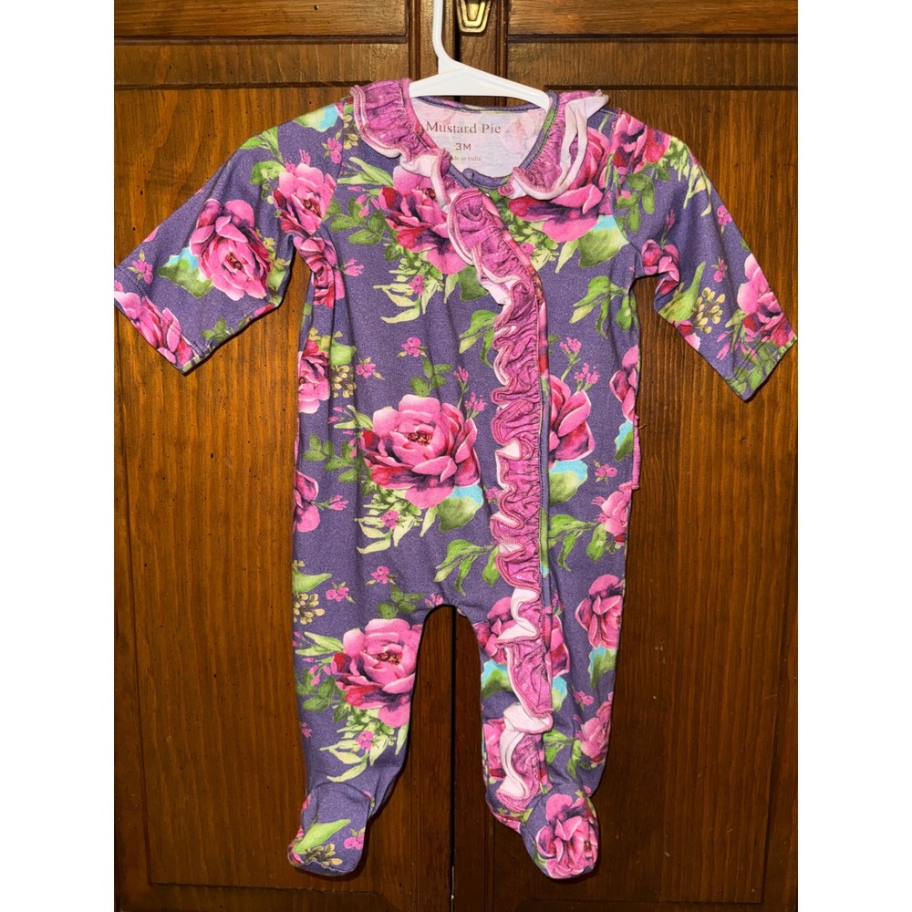 Mustard Pie Purple Floral Ruffle Footed Sleeper One Piece 3M